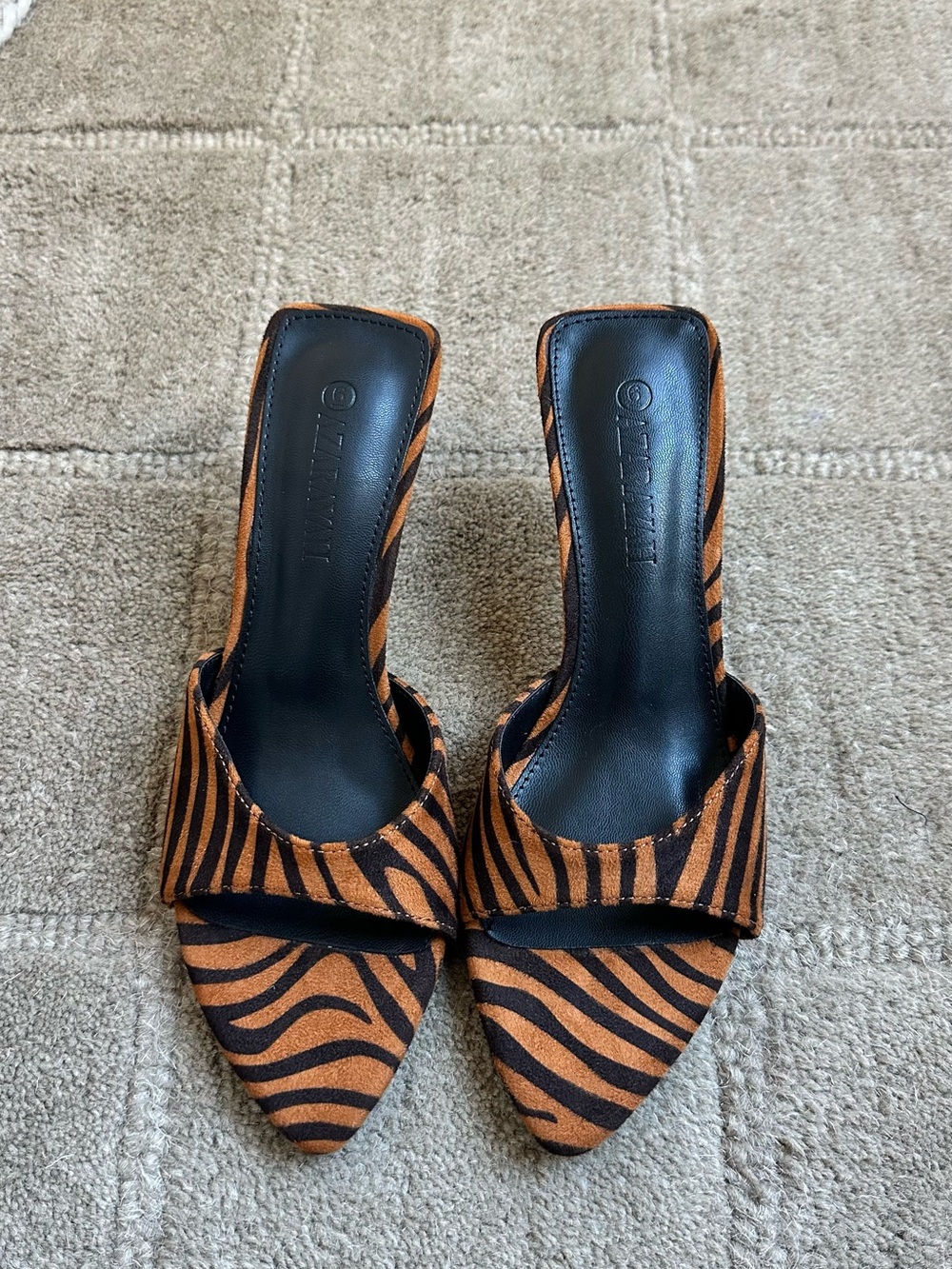 Miss Lola Pointed Zebra-Print Mules